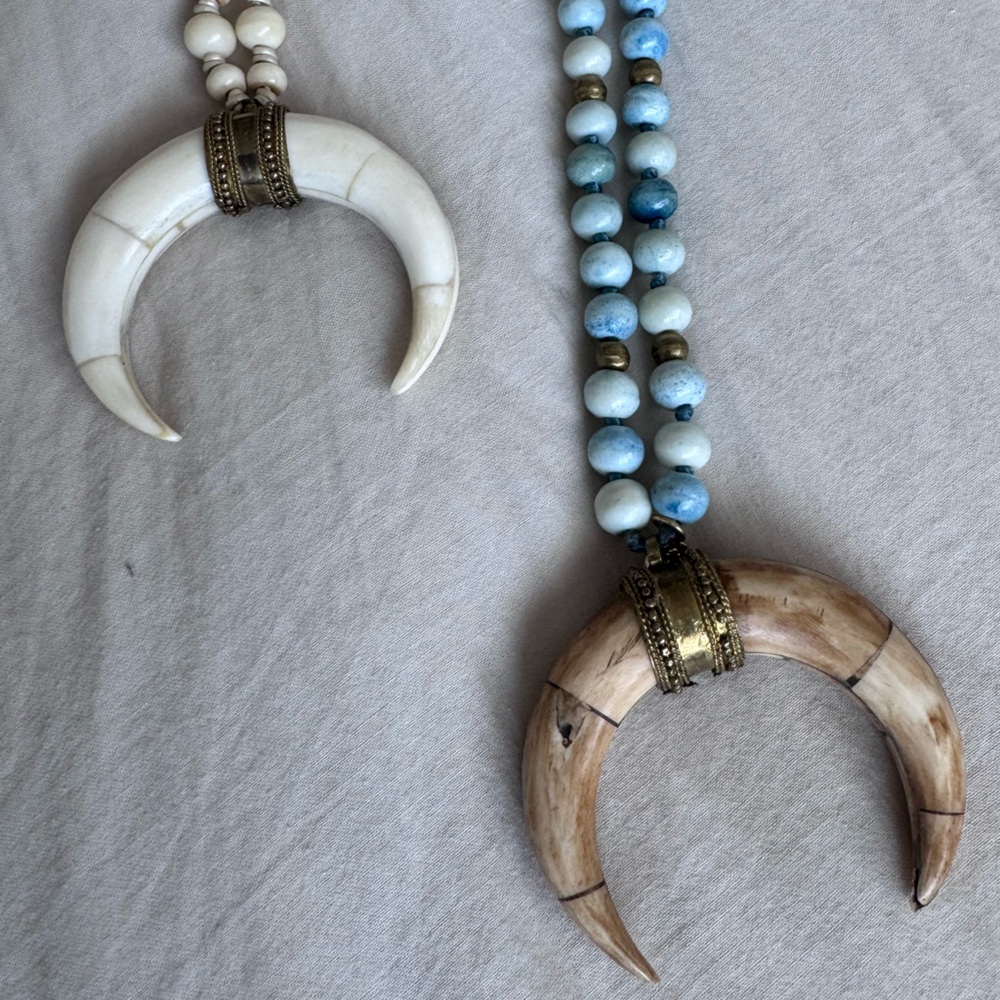 Crescent Moon Bone & Beaded Necklaces